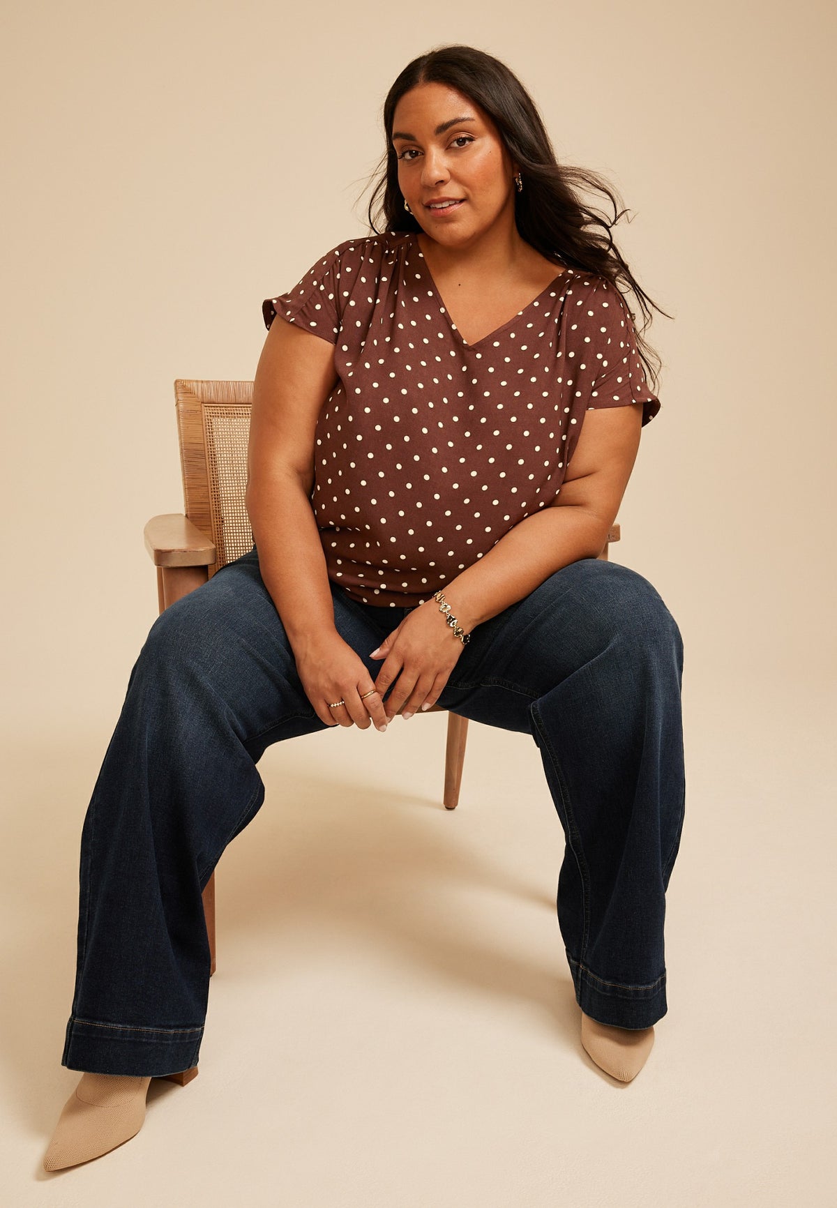 Plus Size Polka Dot Dolman Short Sleeve Blouse