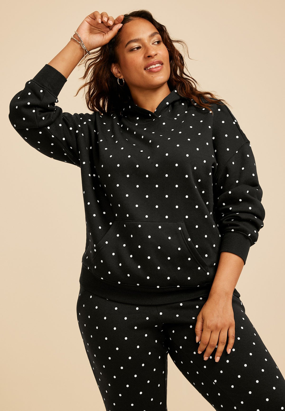 Plus Size Polka Dot Hoodie
