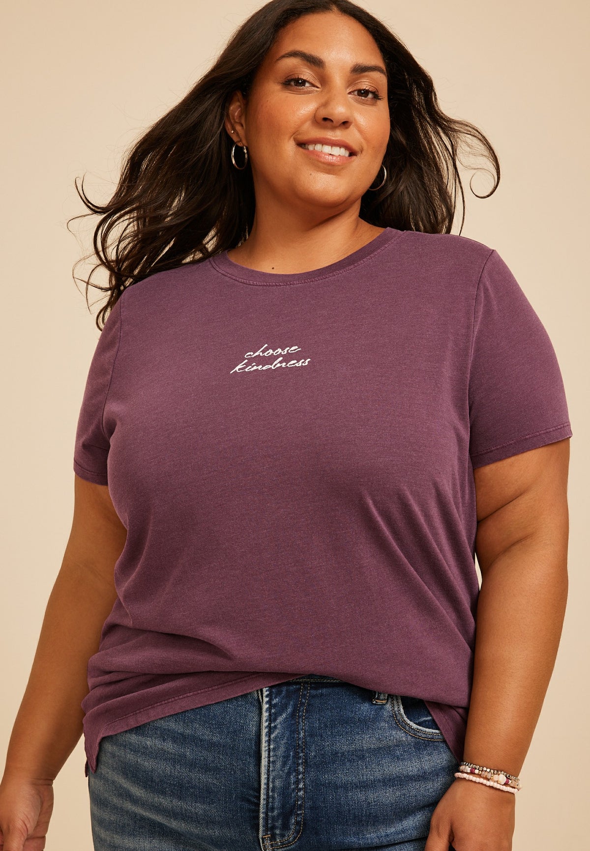 Plus Size Choose Kindness Embroidered Classic Fit Graphic Tee