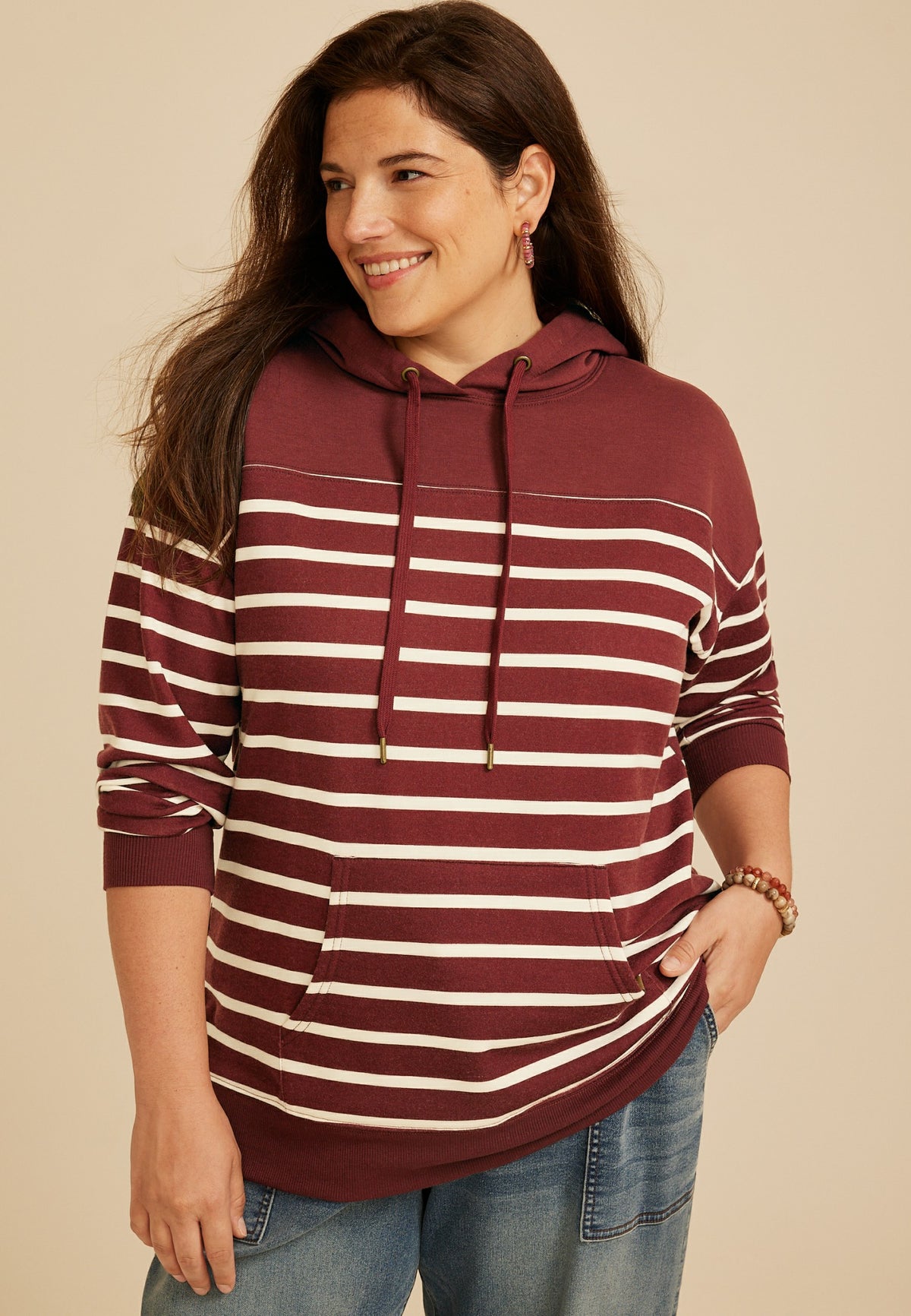 Plus Size Homeward Striped Hoodie