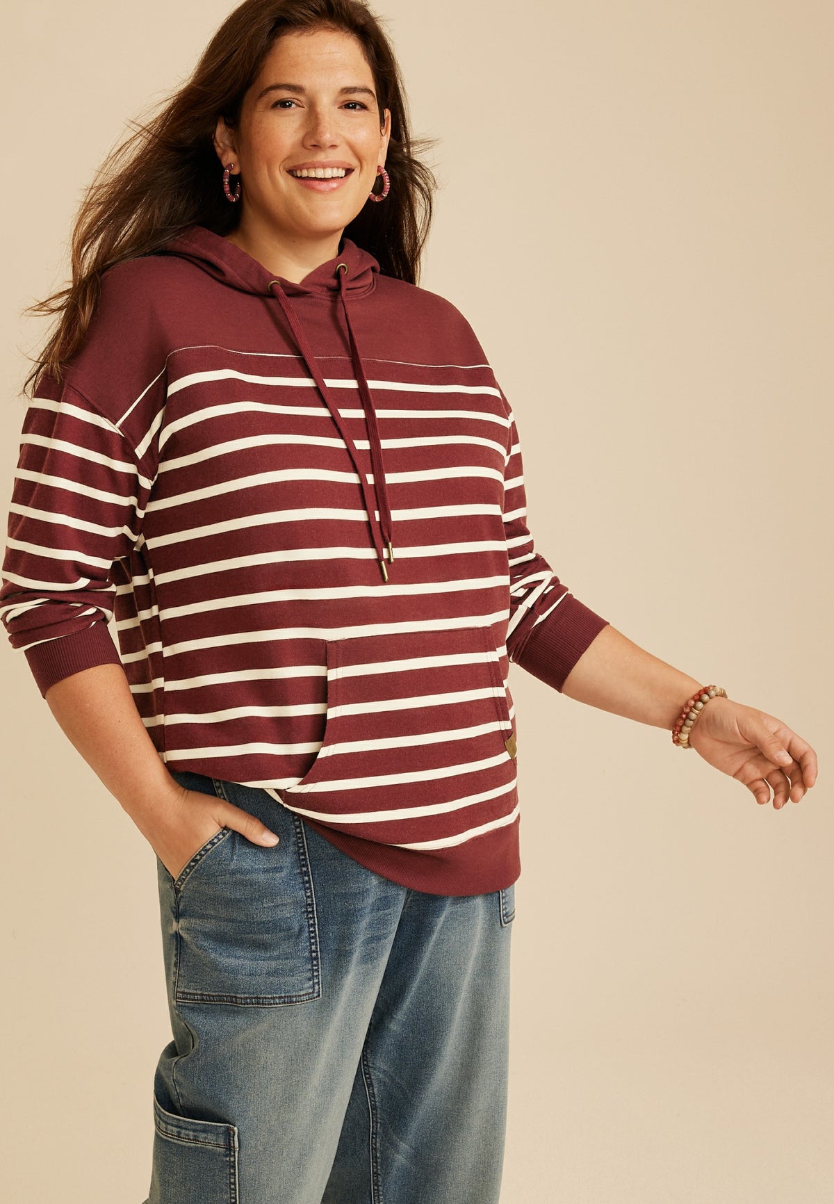 Plus Size Homeward Striped Hoodie