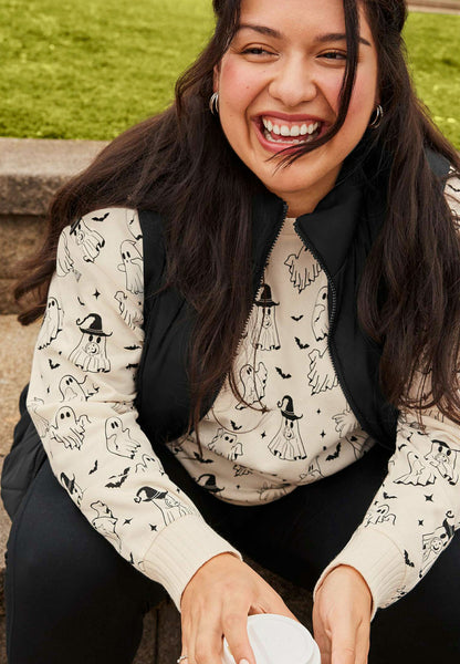 Plus Size Willowsoft Halloween Ghost Print Sweatshirt