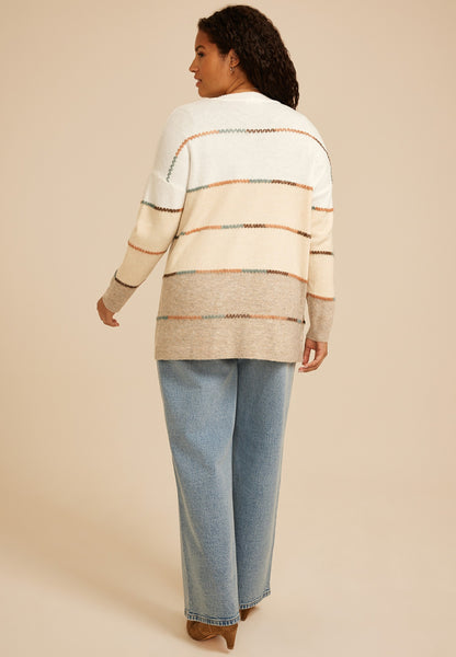 Plus Size 90s Colorblock Whipstitch Open Front Cardigan