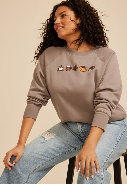 Plus Size Fall Icon Embroidered Graphic Sweatshirt