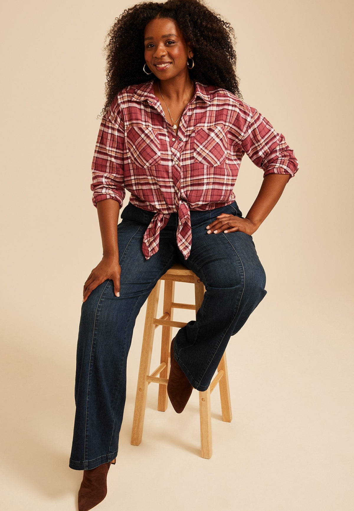Plus Size Cabin Plaid Button Down Shirt