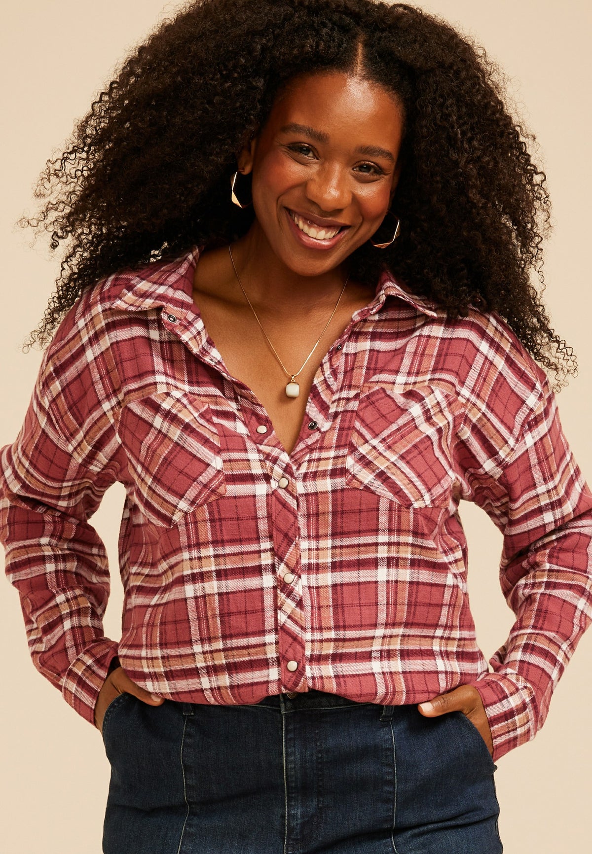 Plus Size Cabin Plaid Button Down Shirt