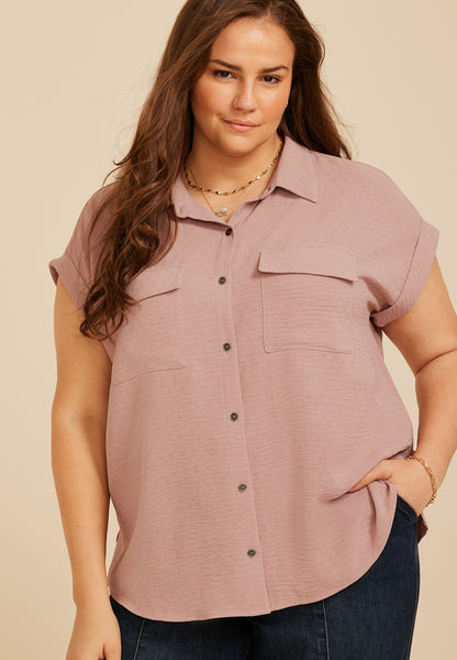 Plus Size Utility Button Down Shirt
