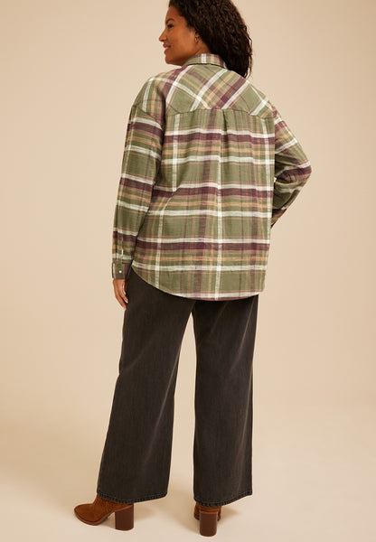Plus Size Cabin Plaid Button Down Shirt