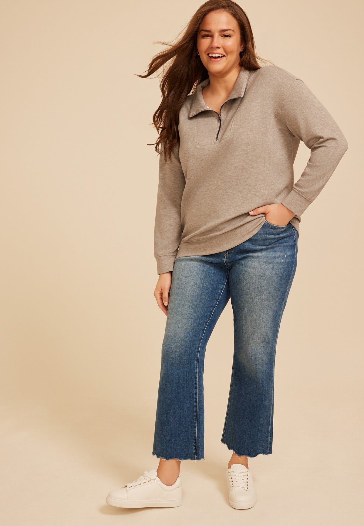 Plus Size Cloud Scuba Knit Half Zip Sweatshirt