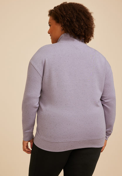 Plus Size Cloud Scuba Knit Speckled Half Zip Sweatshirt