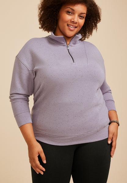 Plus Size Cloud Scuba Knit Speckled Half Zip Sweatshirt