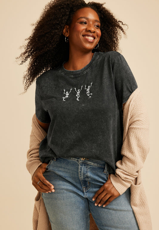 Plus Size Dancing Skeleton Oversized Fit Graphic Tee