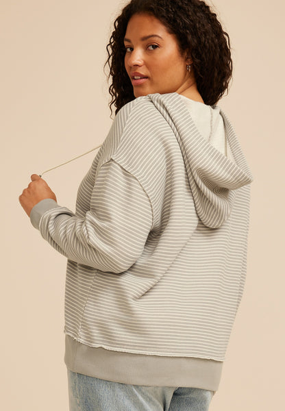 Plus Size Stripe Lace Up Tunic Hoodie
