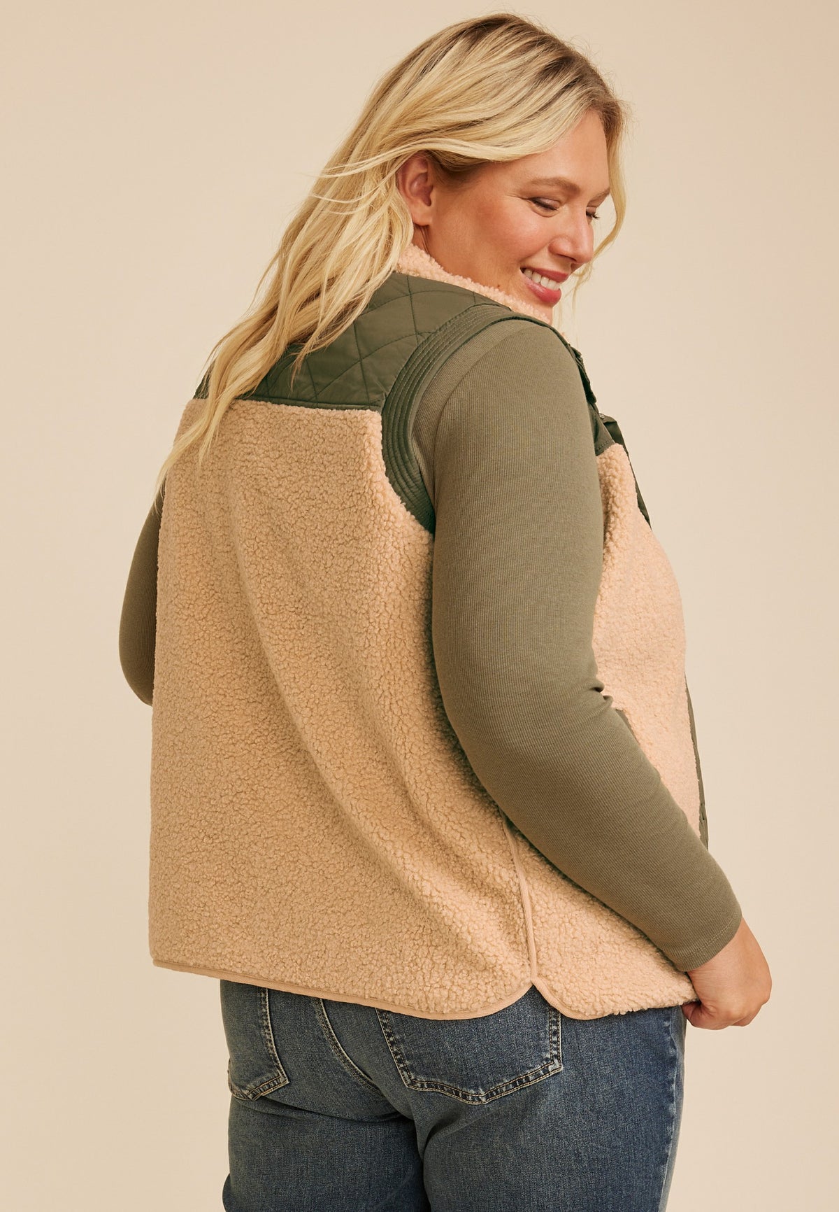 Plus Size Snap Front Sherpa Vest