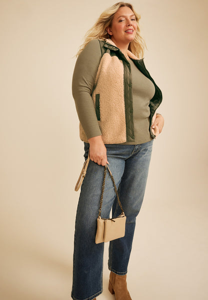 Plus Size Snap Front Sherpa Vest
