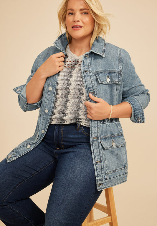 Plus Size Cinch Waist Denim Jacket