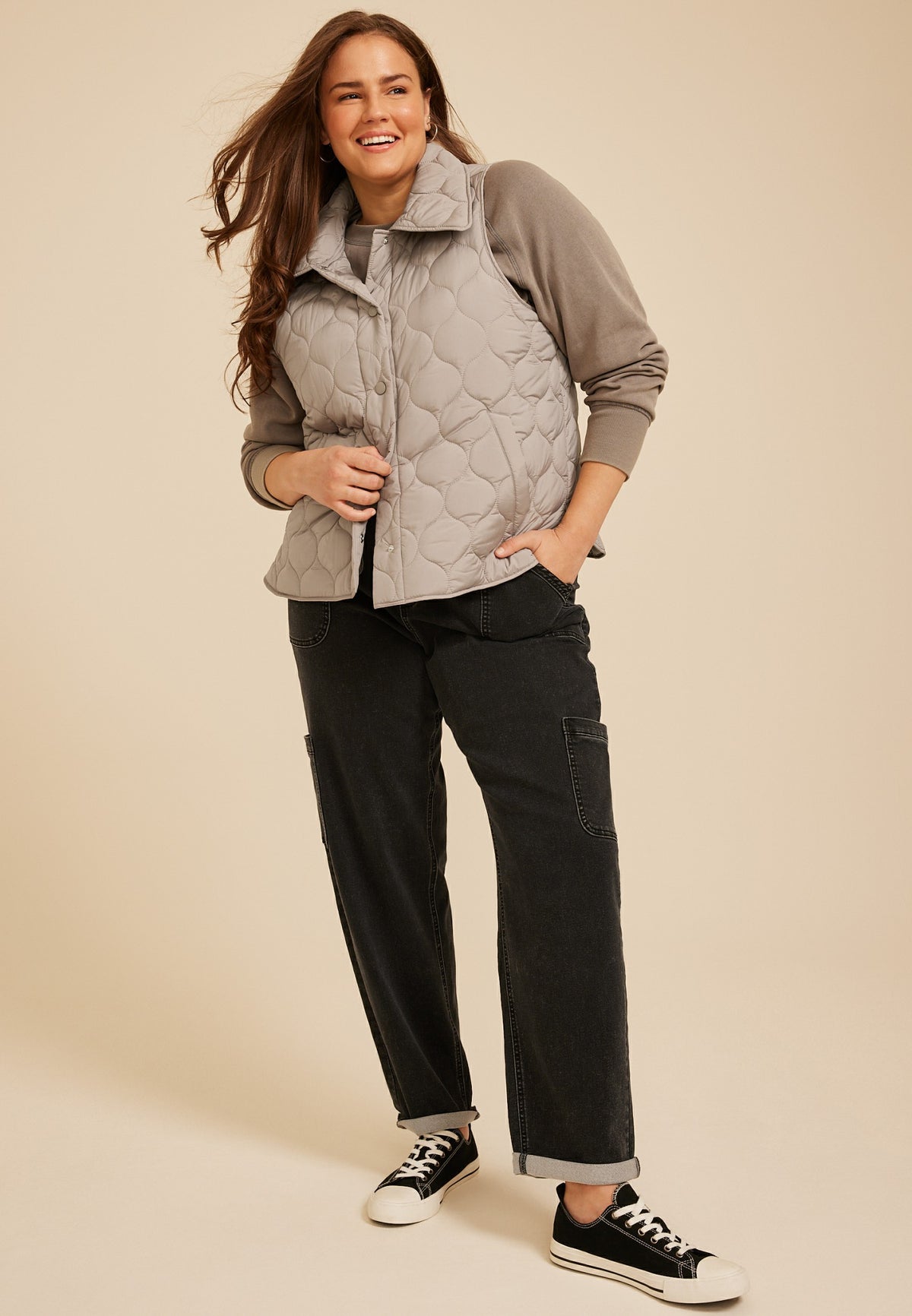 Plus Size Quilted Snap Front Athleisure Vest