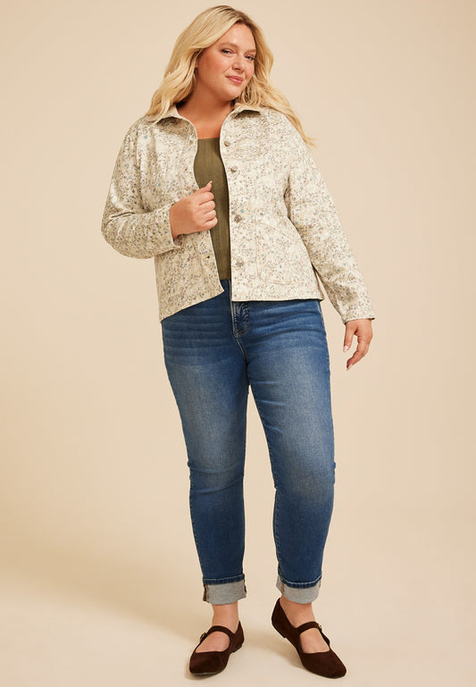 Plus Size Floral Twill Barn Jacket