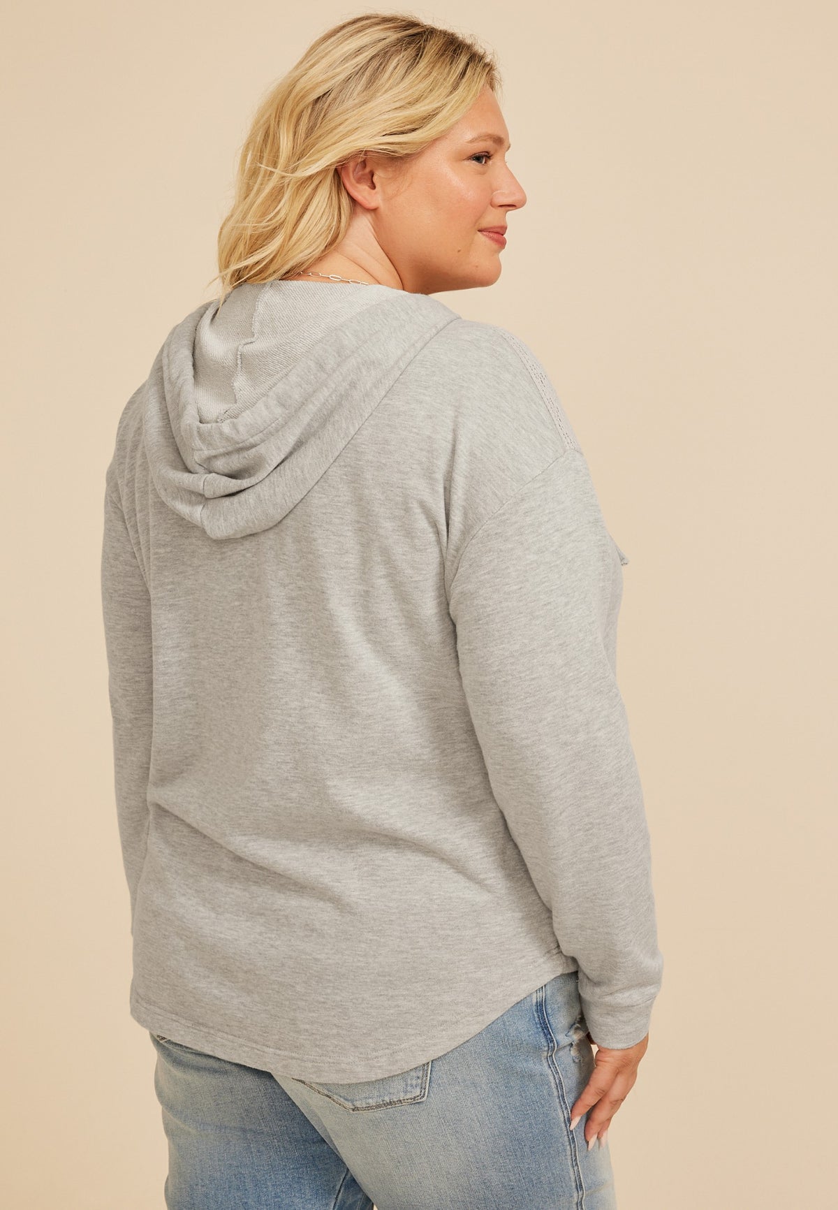 Plus Size Lace Shoulder Hooded Shacket