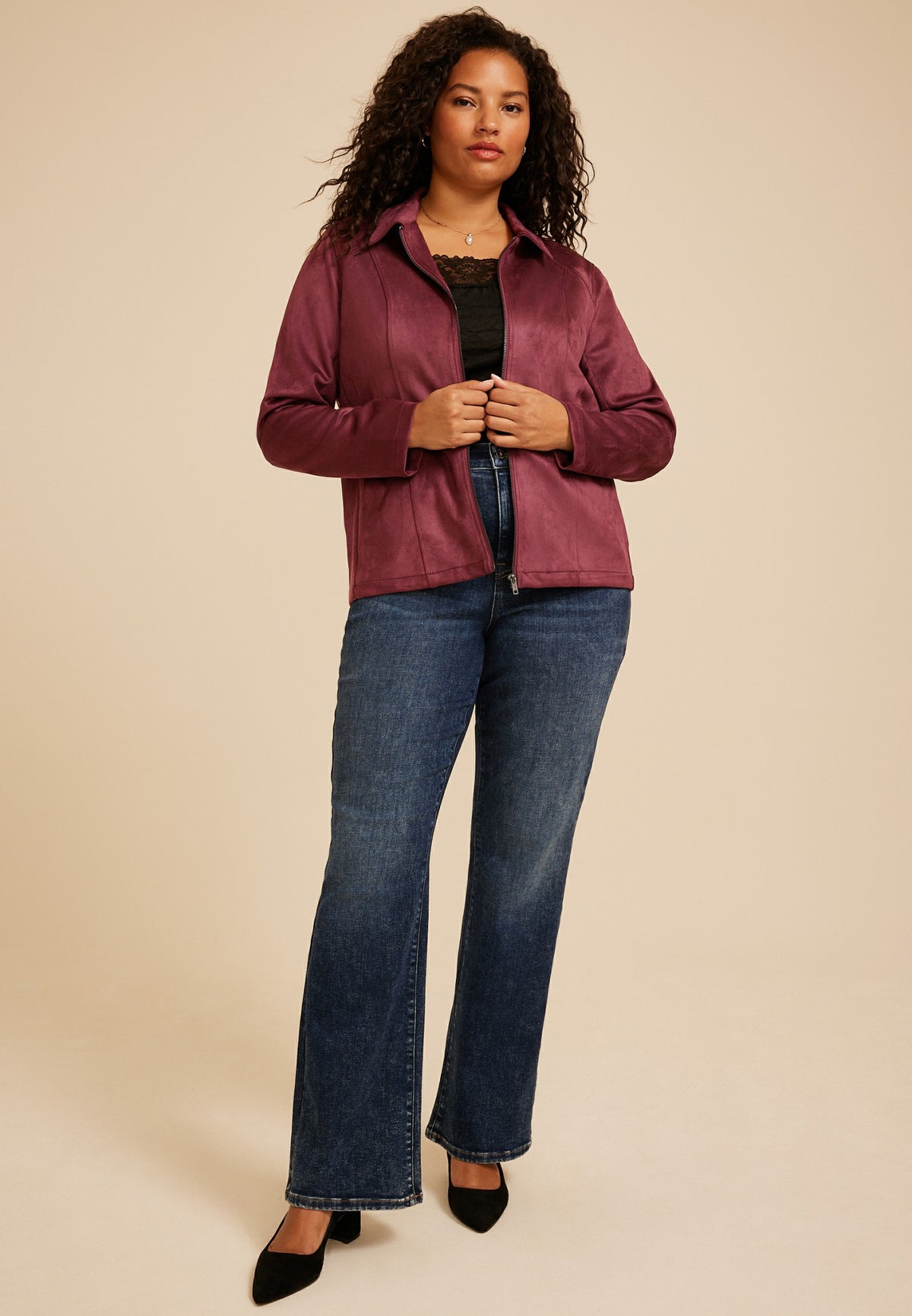 Plus Size Faux Suede Biker Jacket