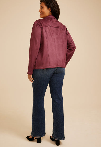 Plus Size Faux Suede Biker Jacket