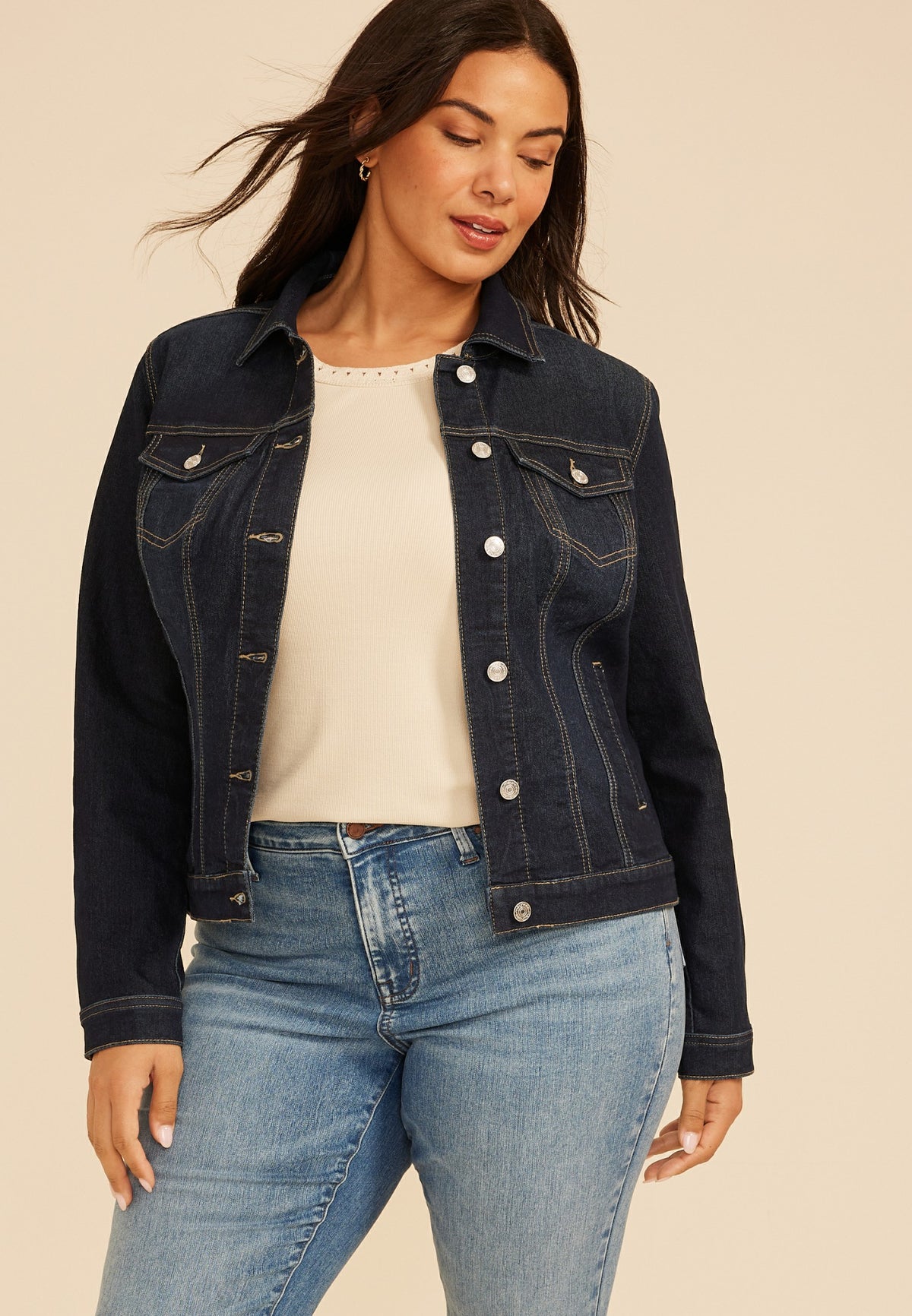 Plus Size Super Dark Denim Jacket