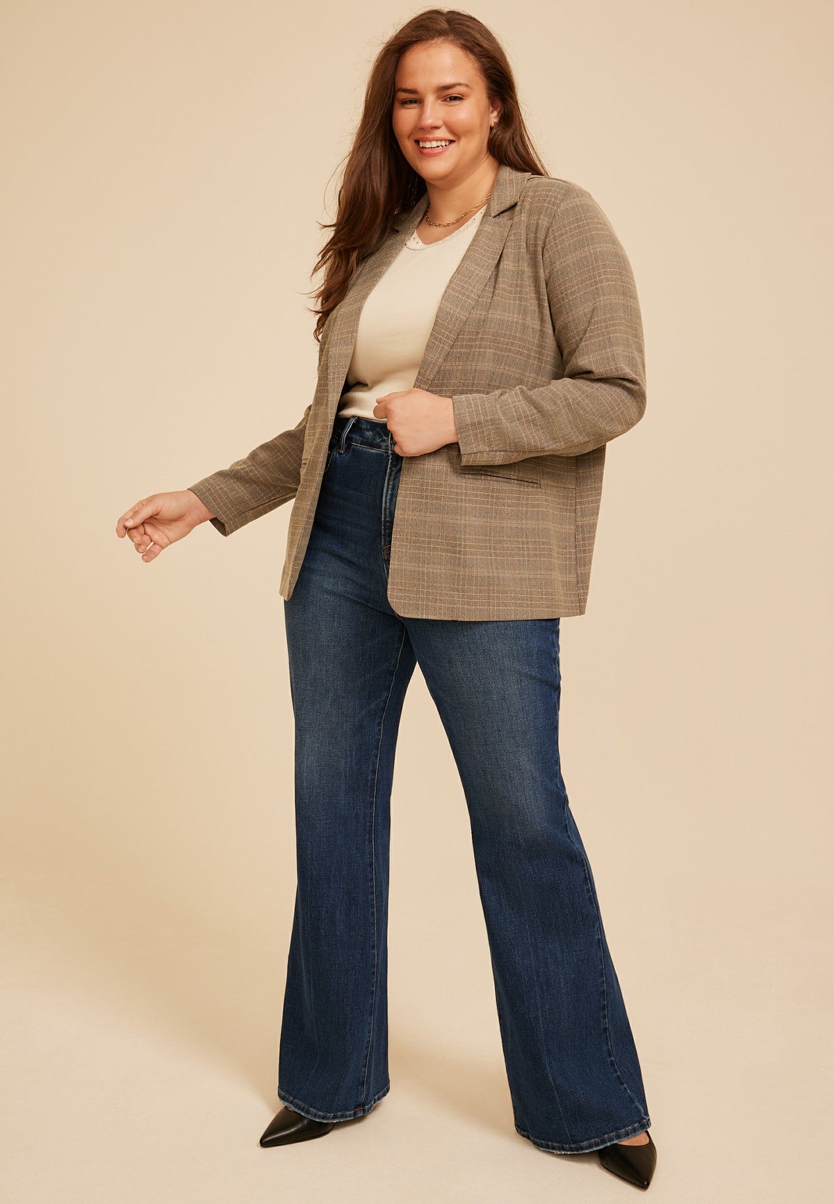 Plus Size Plaid Menswear Blazer