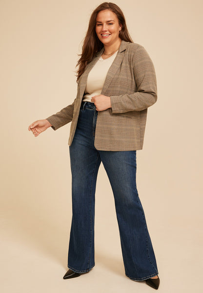 Plus Size Plaid Menswear Blazer