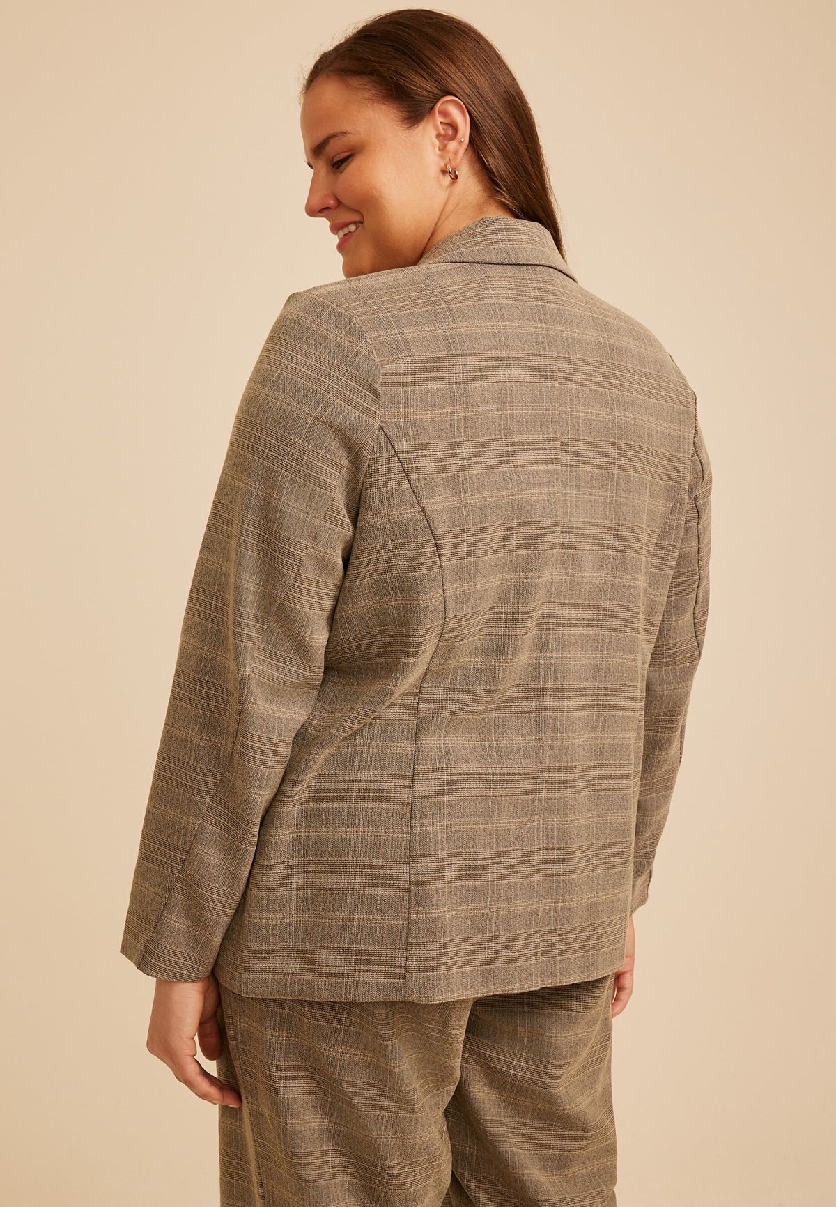 Plus Size Plaid Menswear Blazer