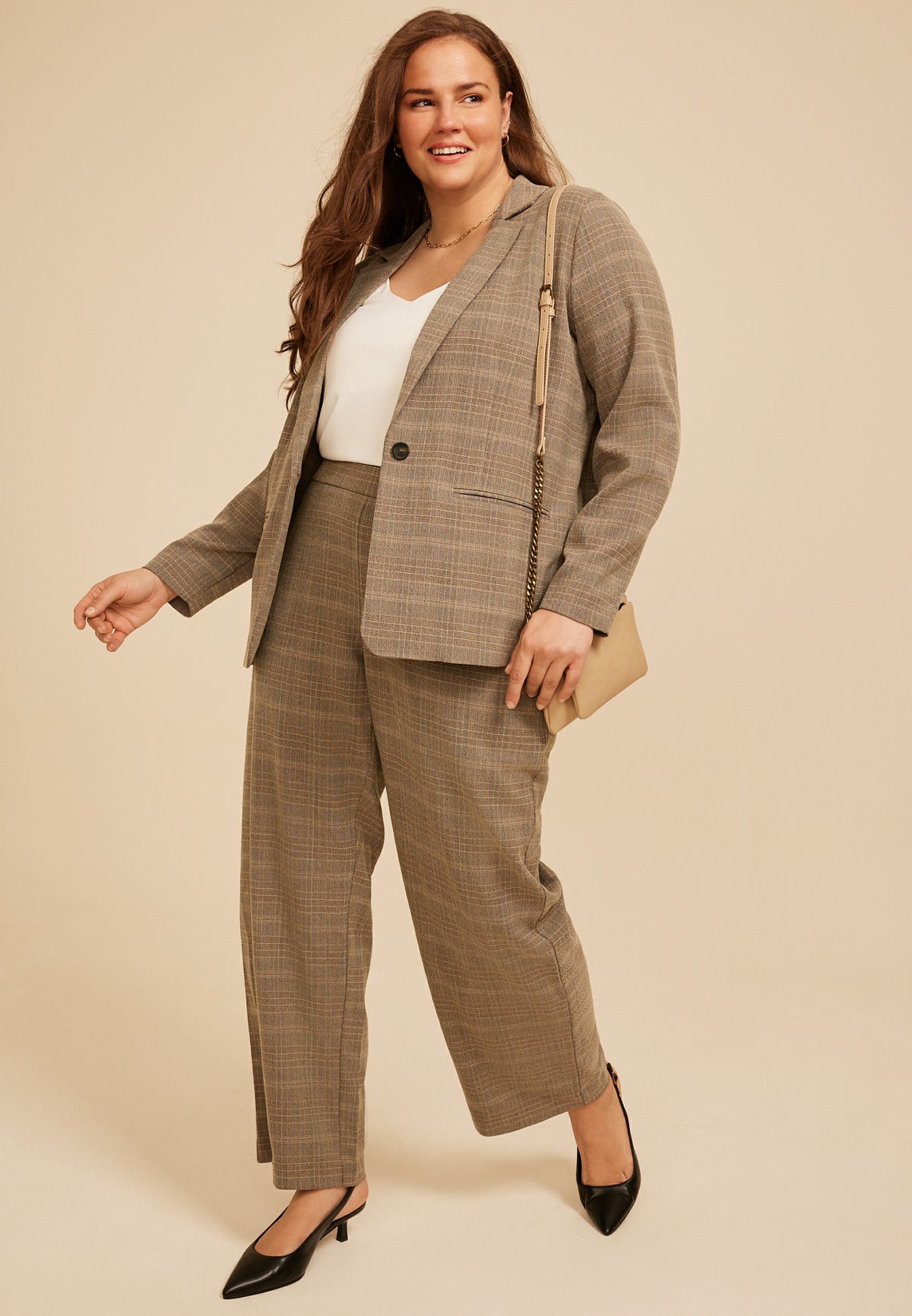 Plus Size Plaid Menswear Blazer