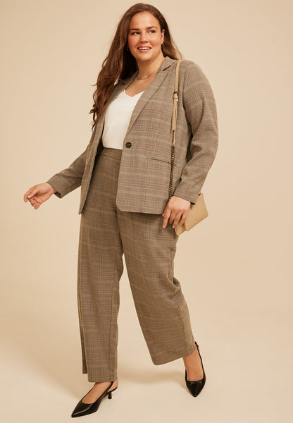 Plus Size Plaid Menswear Blazer