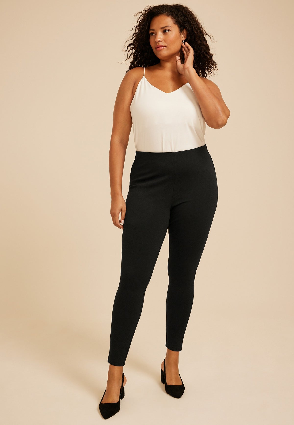 Plus Size High Rise Pull On Ponte Skinny Pant