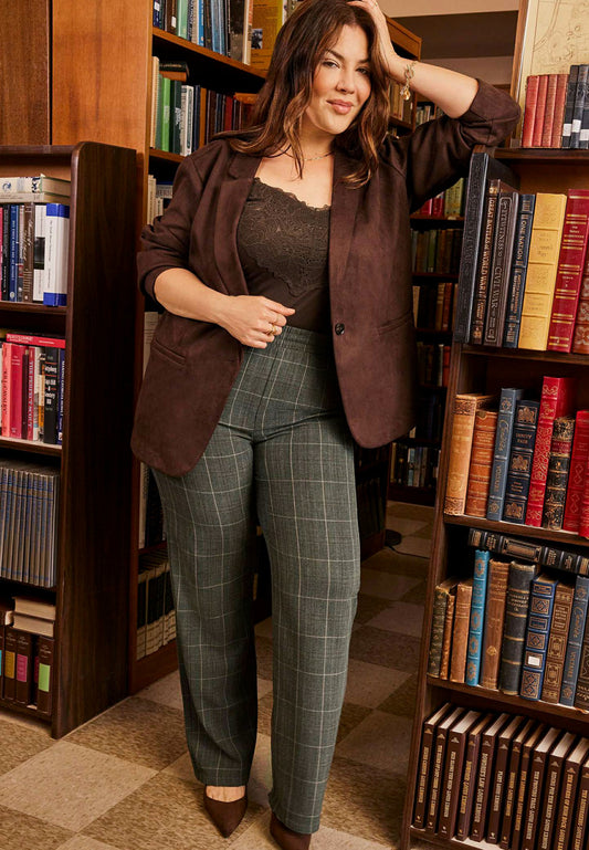 Plus Size Plaid Pull On Wide Leg Pant