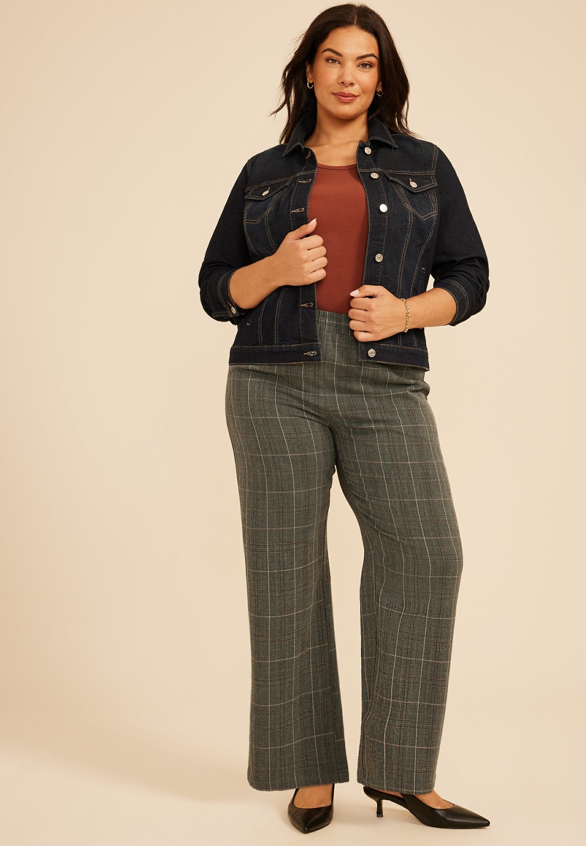 Plus Size Plaid Pull On Wide Leg Pant