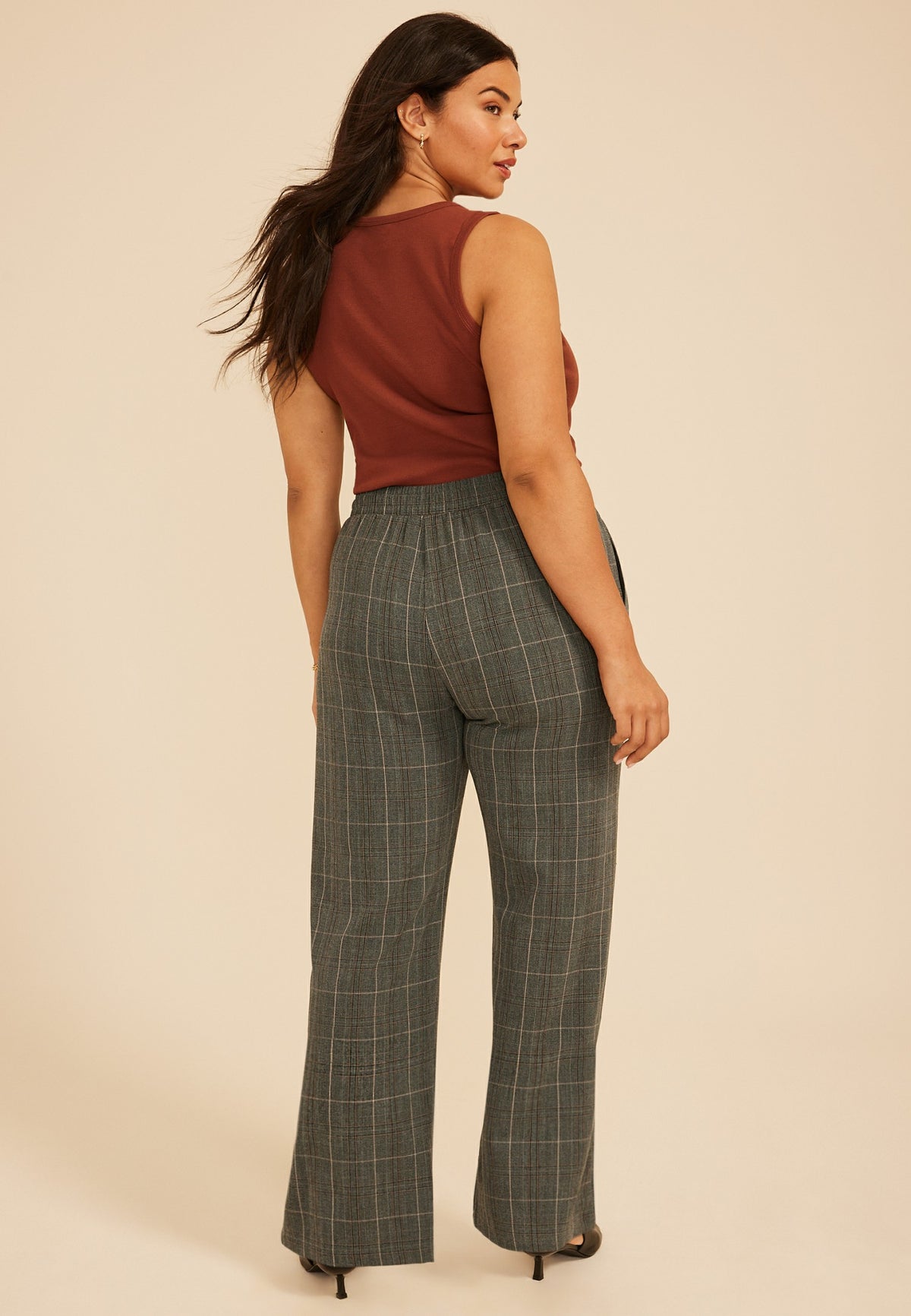 Plus Size Plaid Pull On Wide Leg Pant