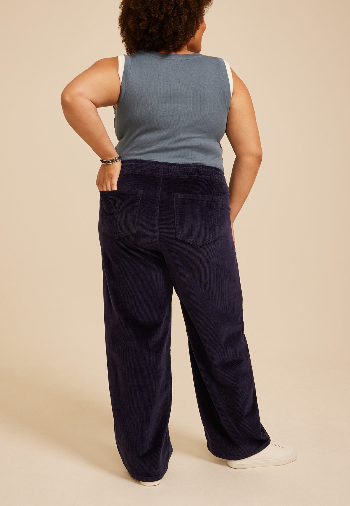 Plus Size Stretch Corduroy Pull On Wide Leg Pant
