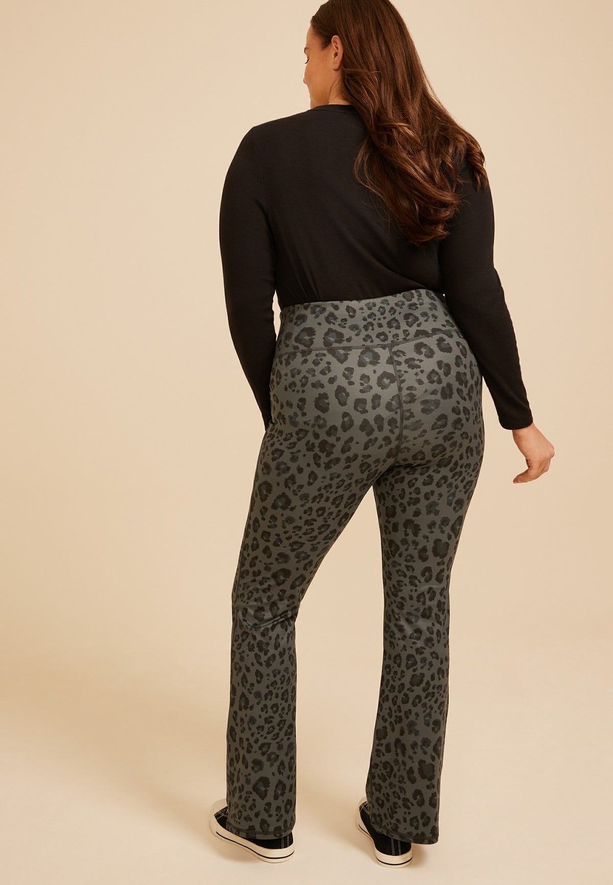 Plus Size High Rise Animal Print Flare Leggings