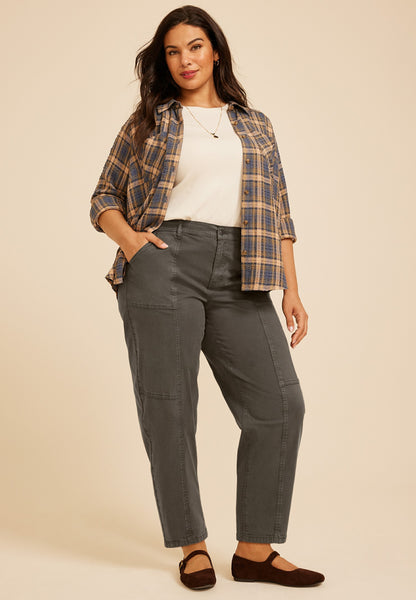 Plus Size High Rise Seamed Barrel Pant