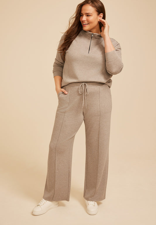 Plus Size Heathered Pintuck Cloud Scuba Knit Wide Leg Pant
