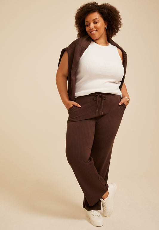 Plus Size High Rise Drop Needle Cloud Scuba Wide Leg Pant