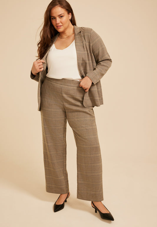 Plus Size Plaid Menswear Wide Leg Pant