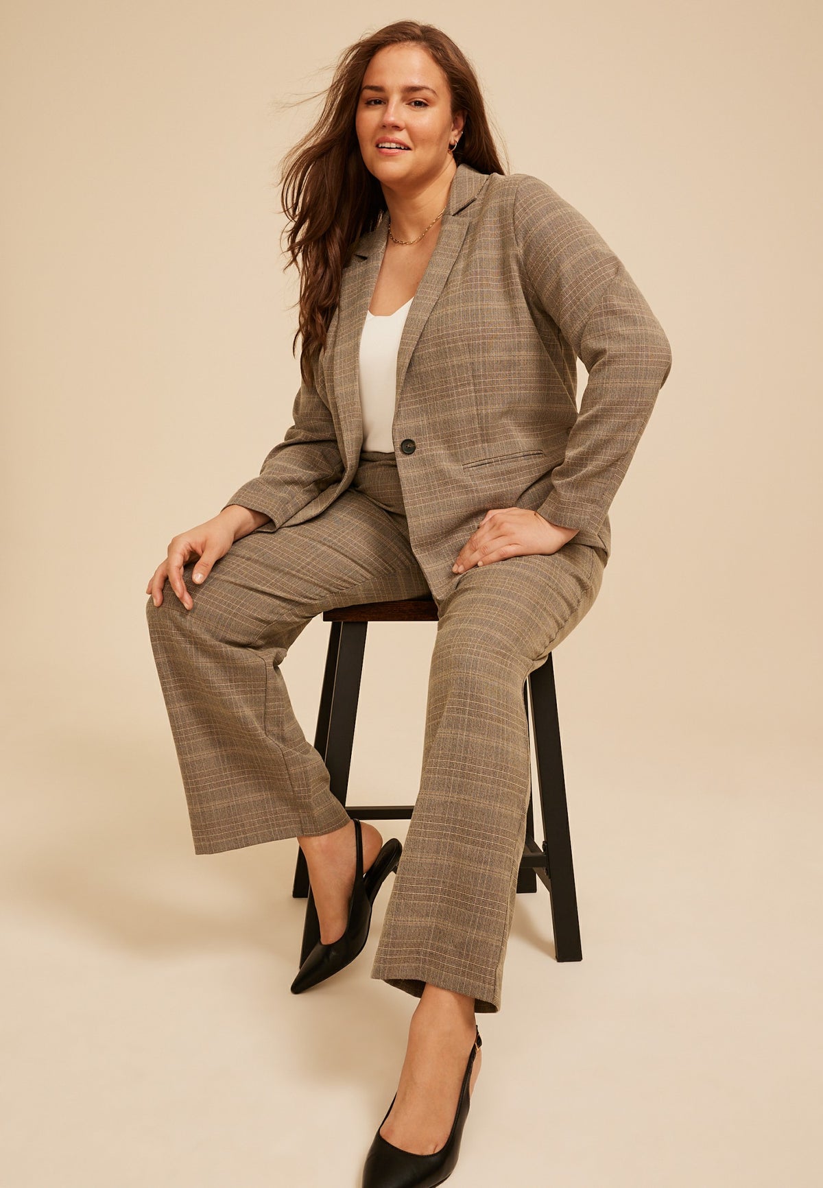 Plus Size Plaid Menswear Wide Leg Pant