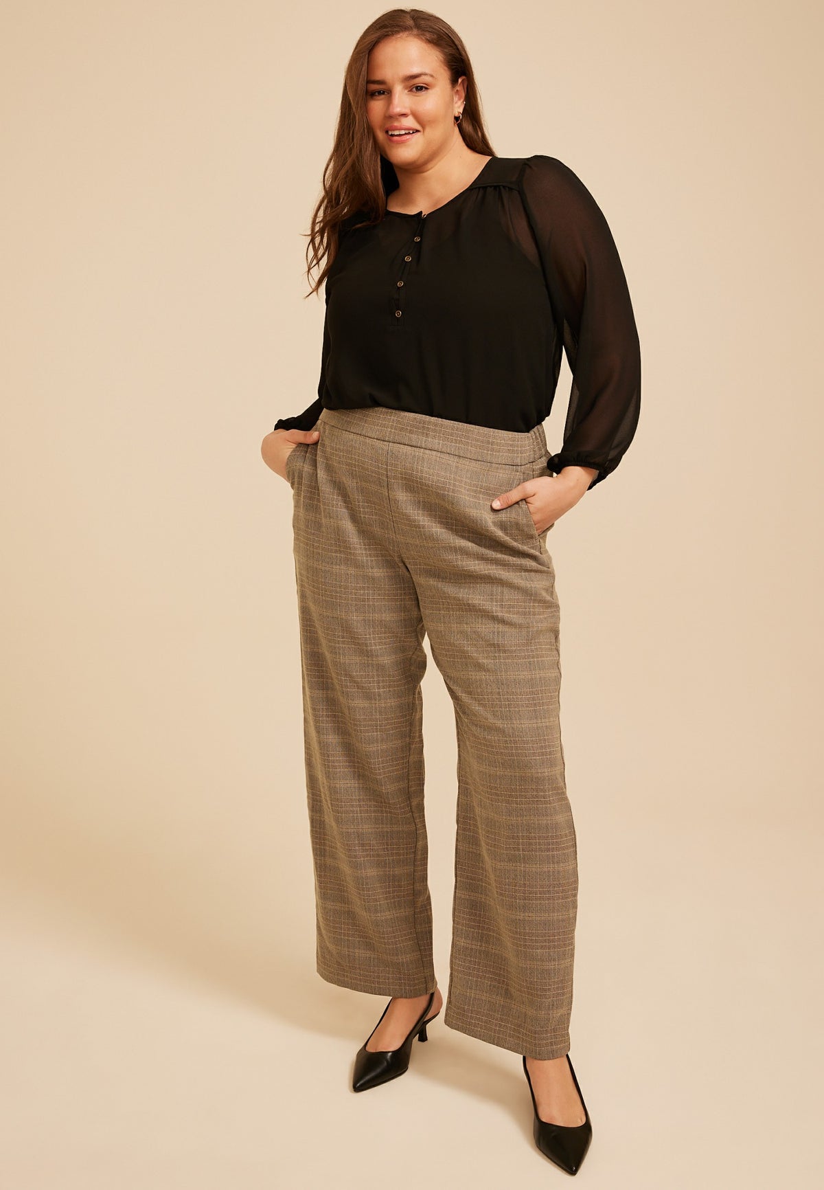 Plus Size Plaid Menswear Wide Leg Pant
