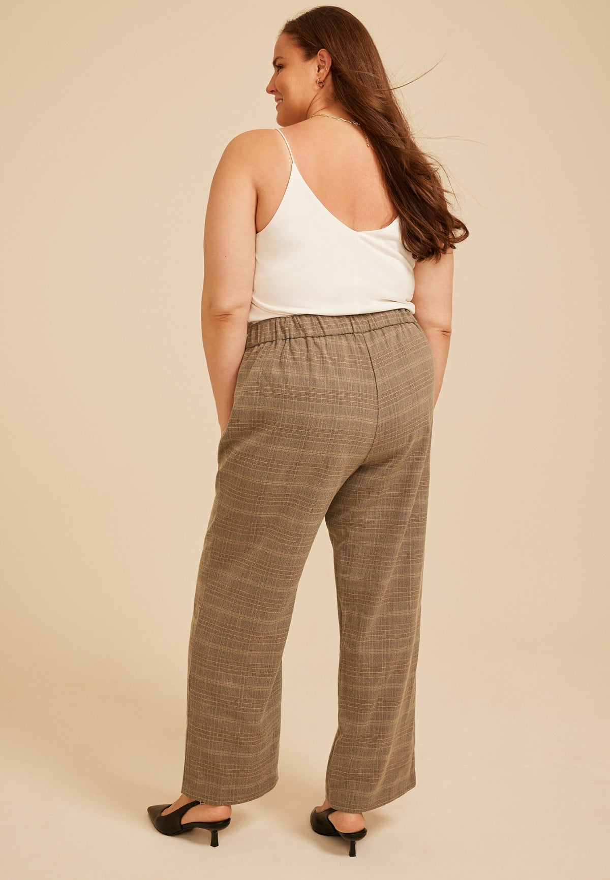 Plus Size Plaid Menswear Wide Leg Pant