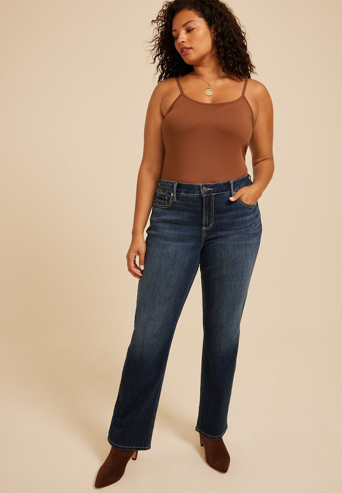 Plus Size Silver Jeans Co.®Elyse Curvy Mid Rise Luxe Stretch Straight Jean