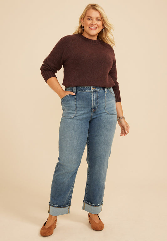 Plus Size m jeans by maurices™ High Rise Pork Chop Pocket Relaxed Straight Ankle Jean