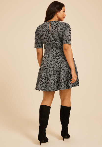 Plus Size Pleated Animal Ponte Dress