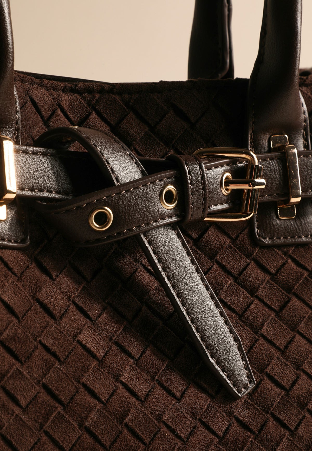 Brown Woven Faux Suede Crossbody Bag