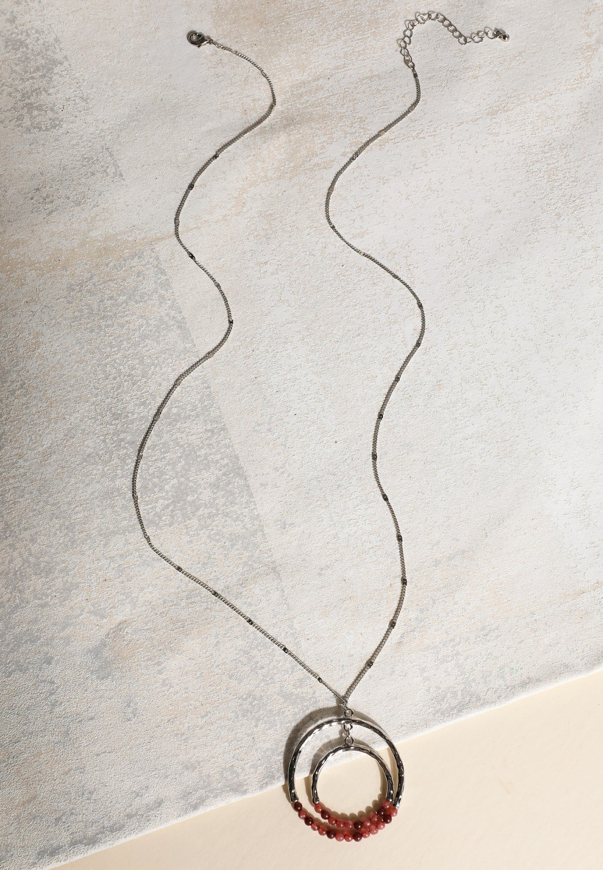 Silver Double Circle Stone Pendant Necklace