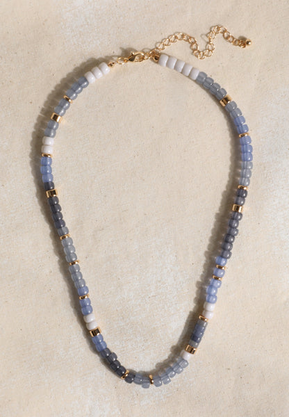 Gold And Blue Aventurine Beaded Necklace